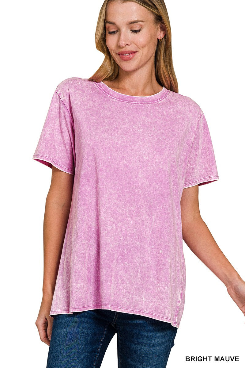 Acid Washed Boyfriend Tee in Bright Mauve