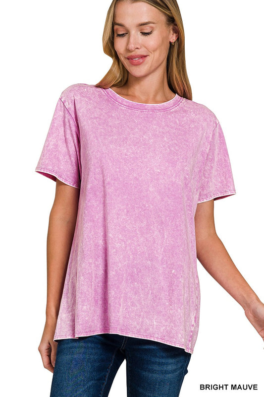 Acid Washed Boyfriend Tee in Bright Mauve