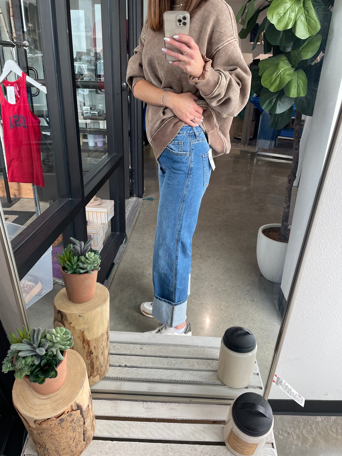 Cuffed Wide Leg Denim