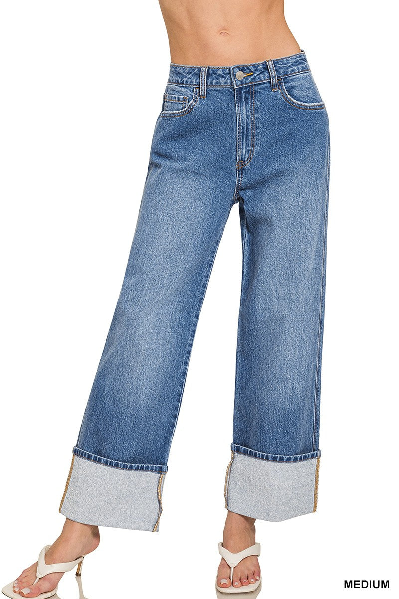 Cuffed Wide Leg Denim
