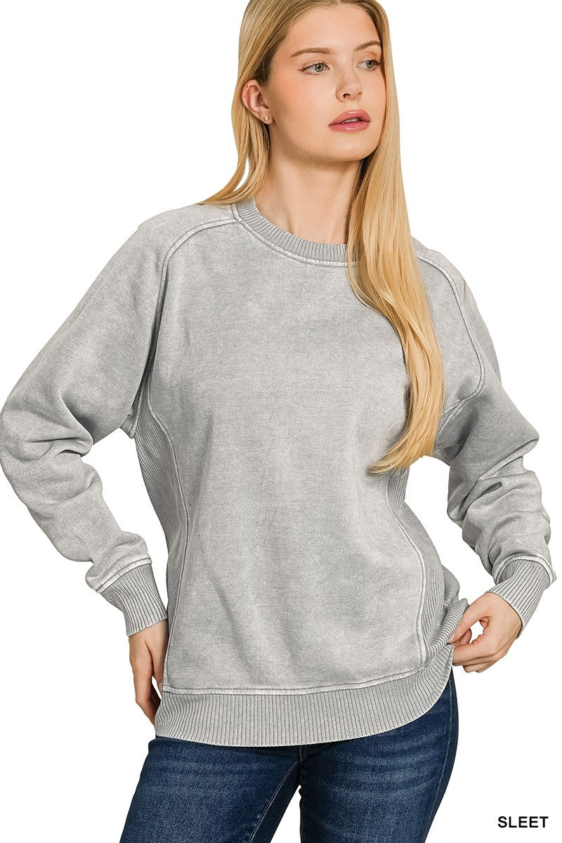 Side Ribbed Pullover - Grey