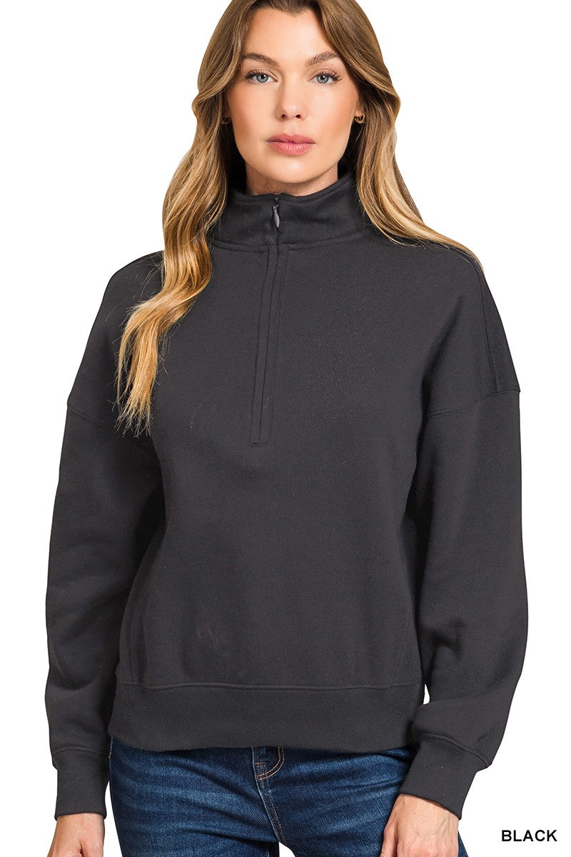 Fleece Zip Pullover in Black
