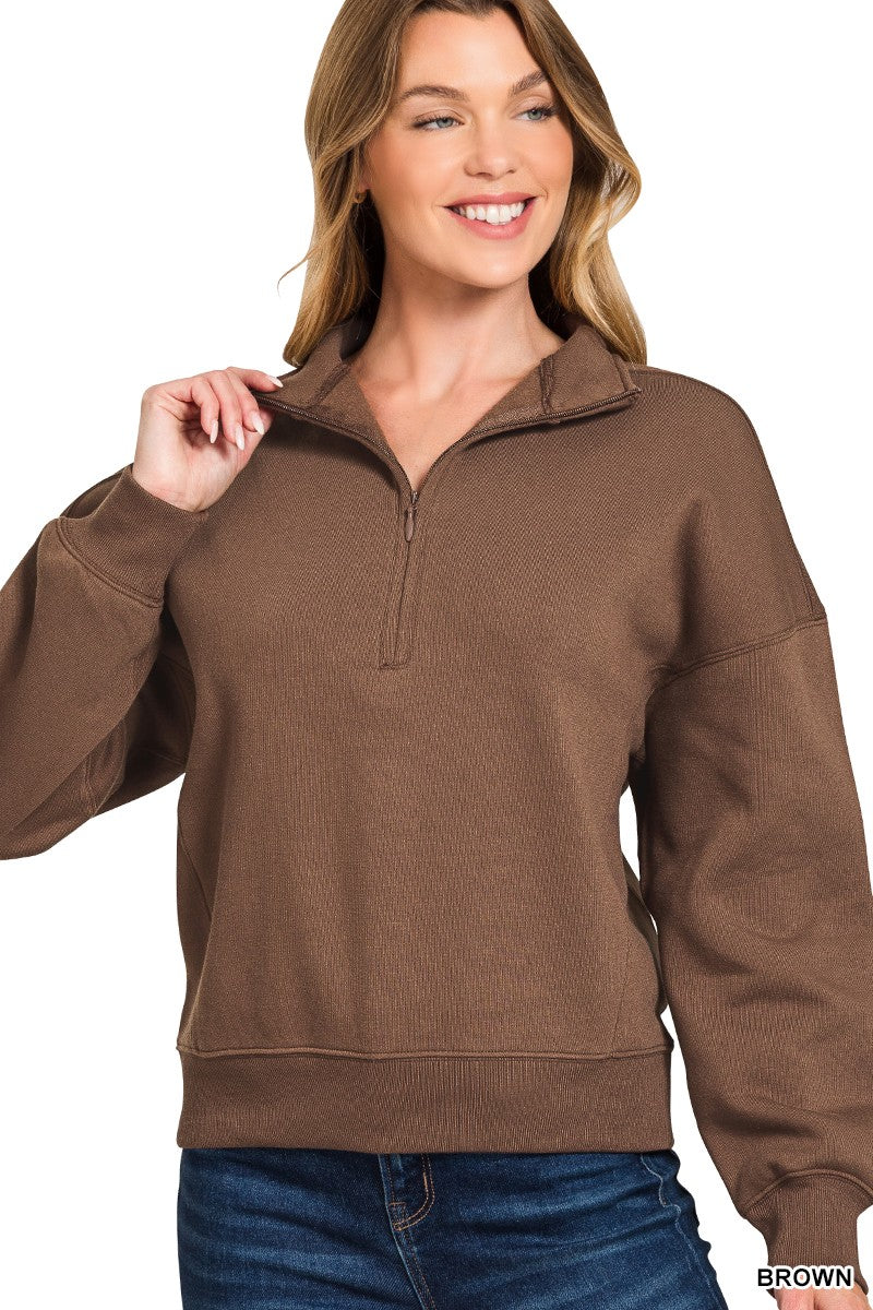 Fleece Zip Pullover in Brown