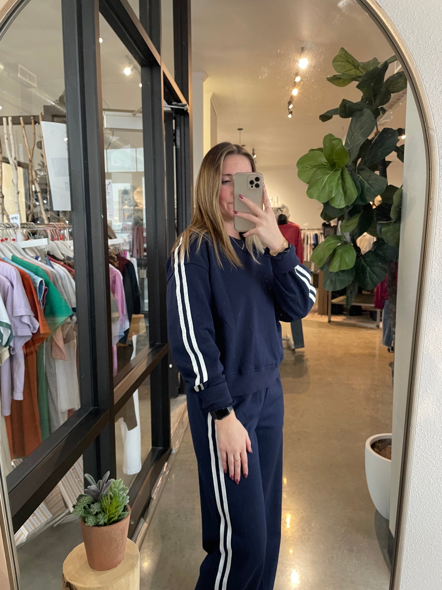 Striped Wide Leg Pant - Navy