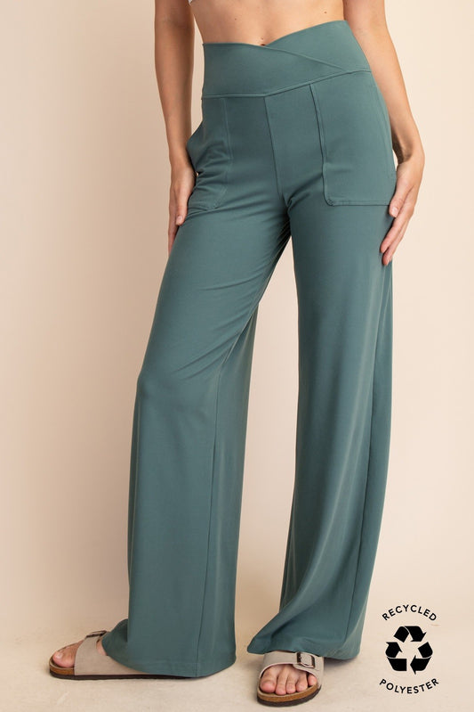 Buttery Soft Crossover Wide Leg Pant in Fern