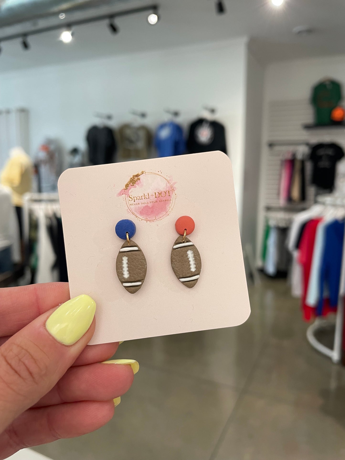 Sparkl+Dot Orange & Blue Football Stud Earrings