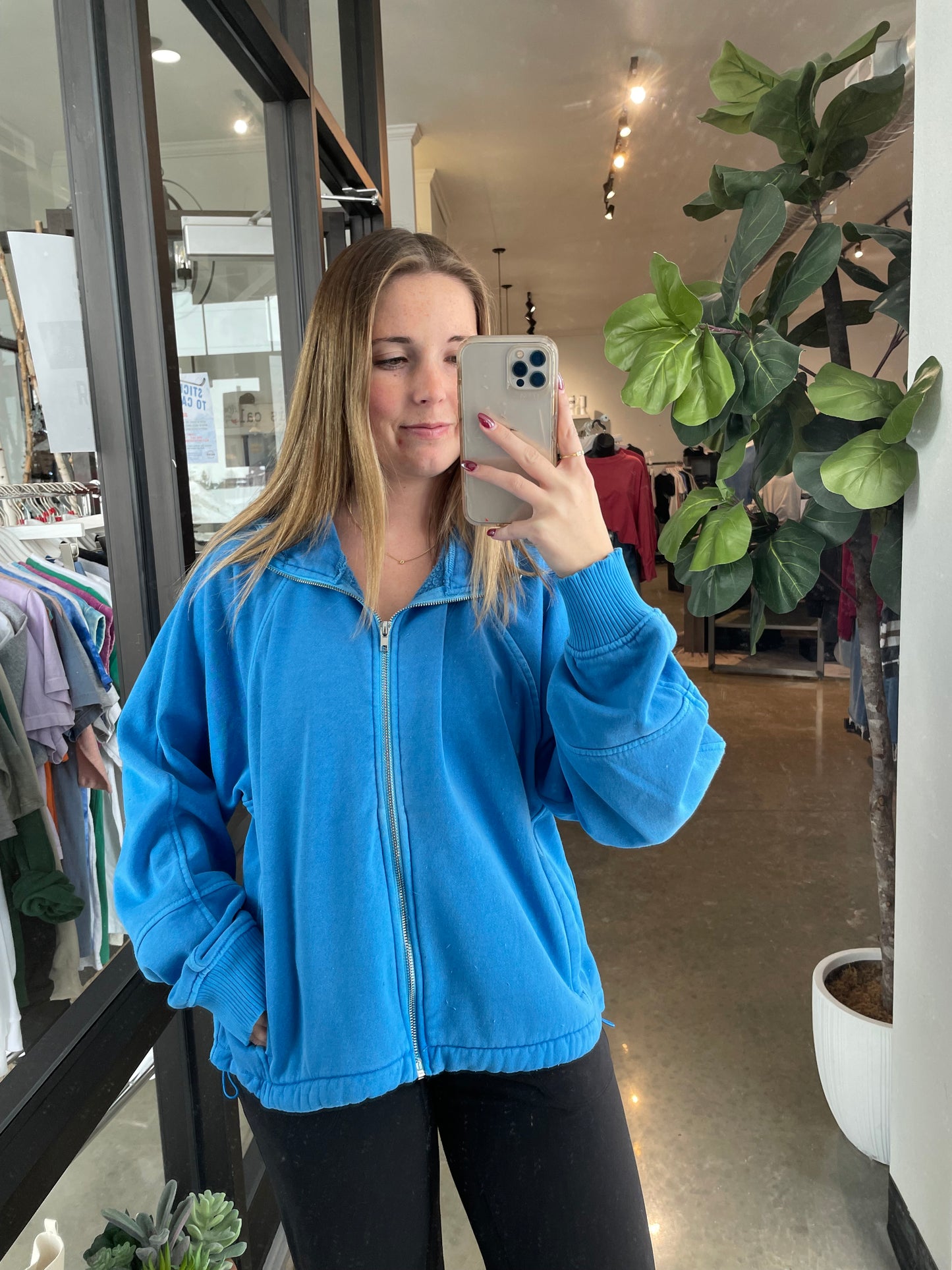 Fleece Vintage Zip Up Hoodie in Blue