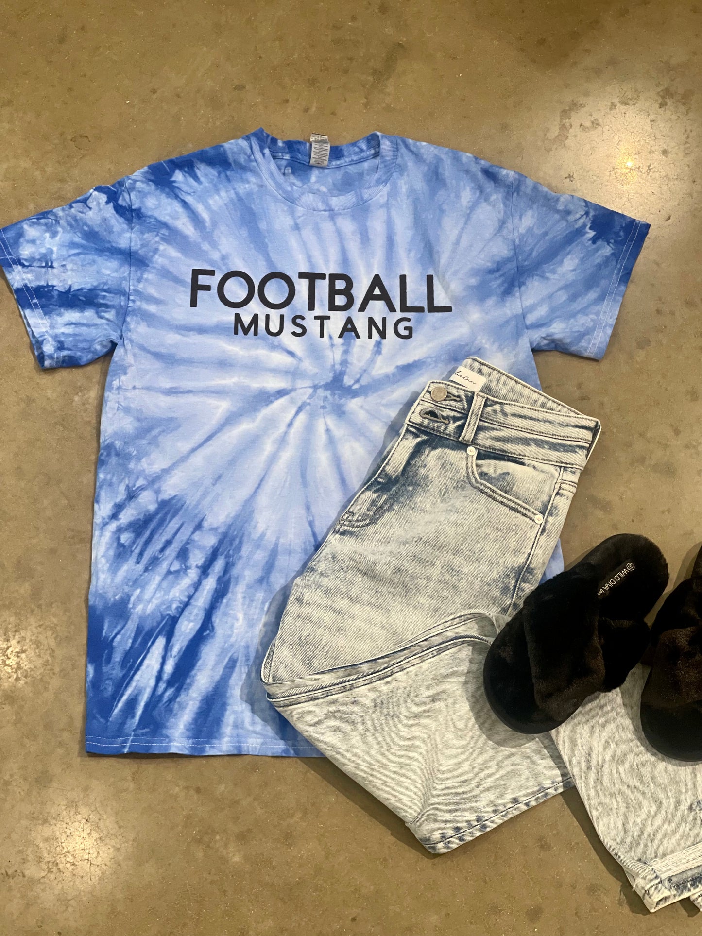 Tie Dye Mustang Football with Puffy Vinyl Tee