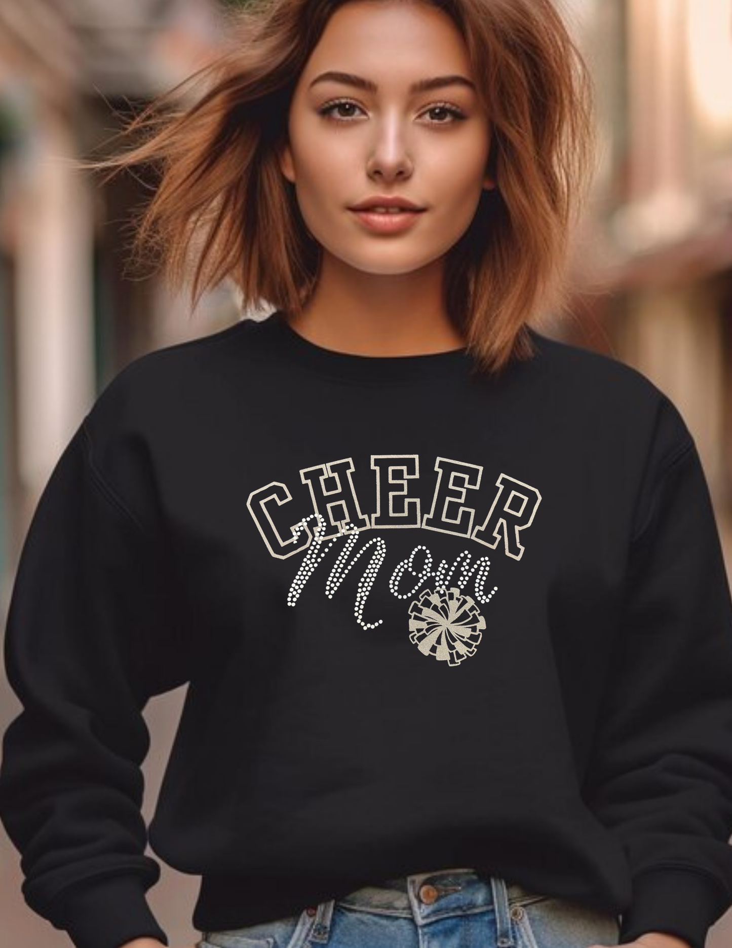 Cheer Mom Glitter/Rhinestone Crew Sweatshirt