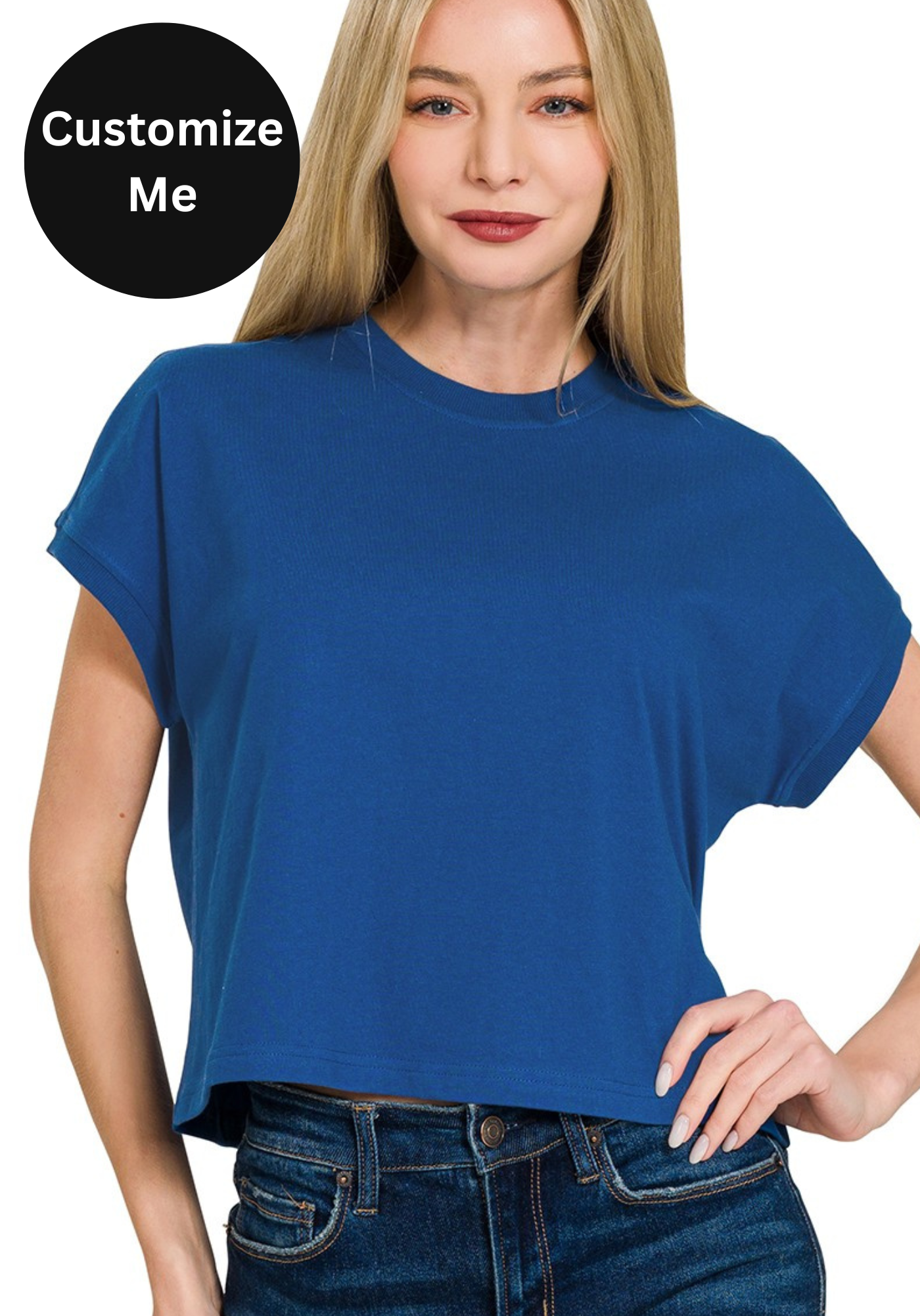 Relaxed Crop Tee in Blue