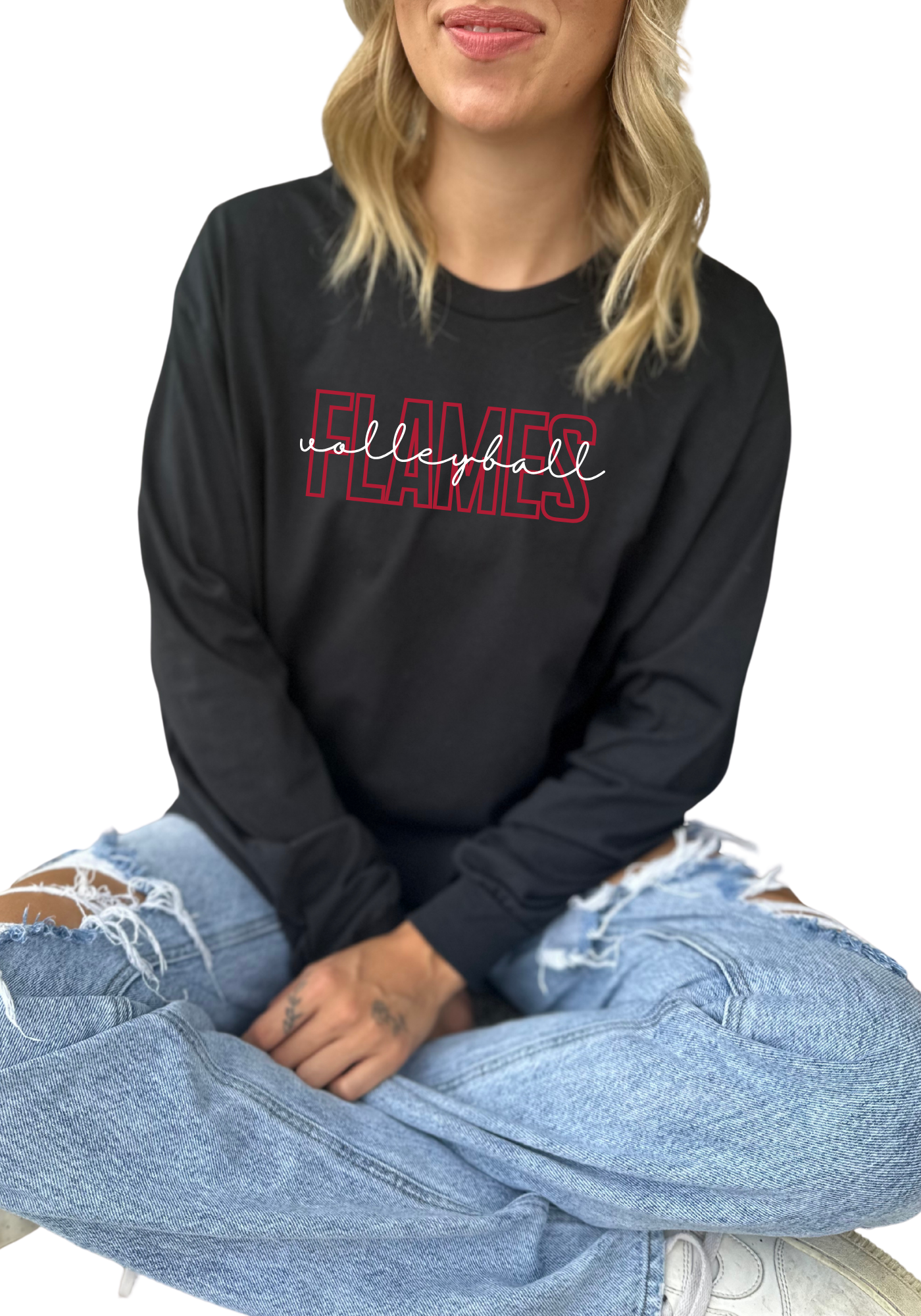 Flames Cursive Tee, Long Sleeve or Hoodie