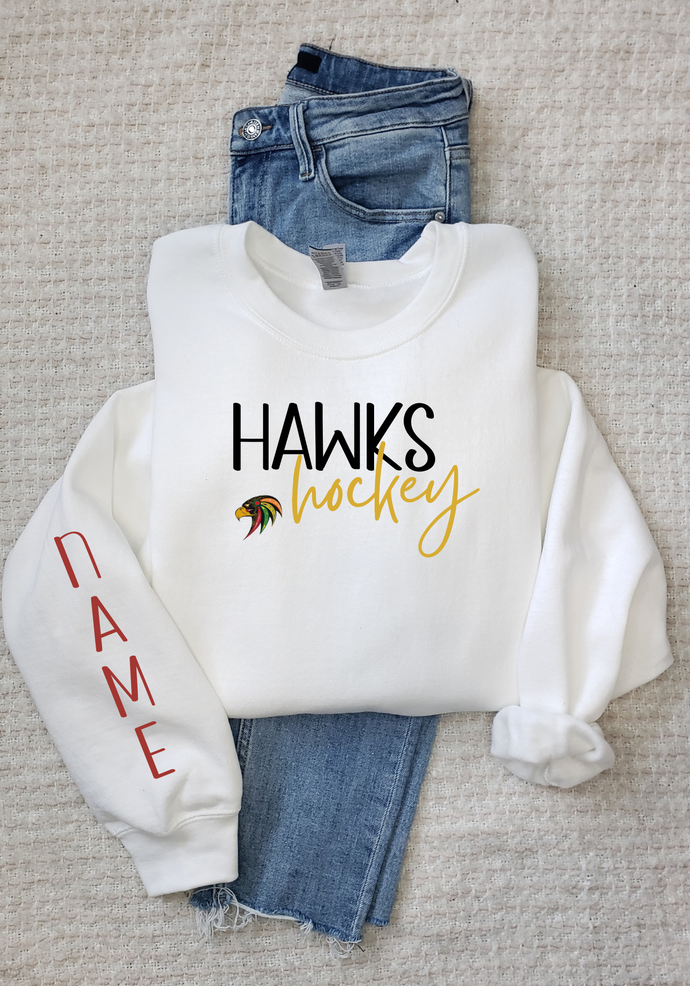 Hawks Crew with Name on Sleeve