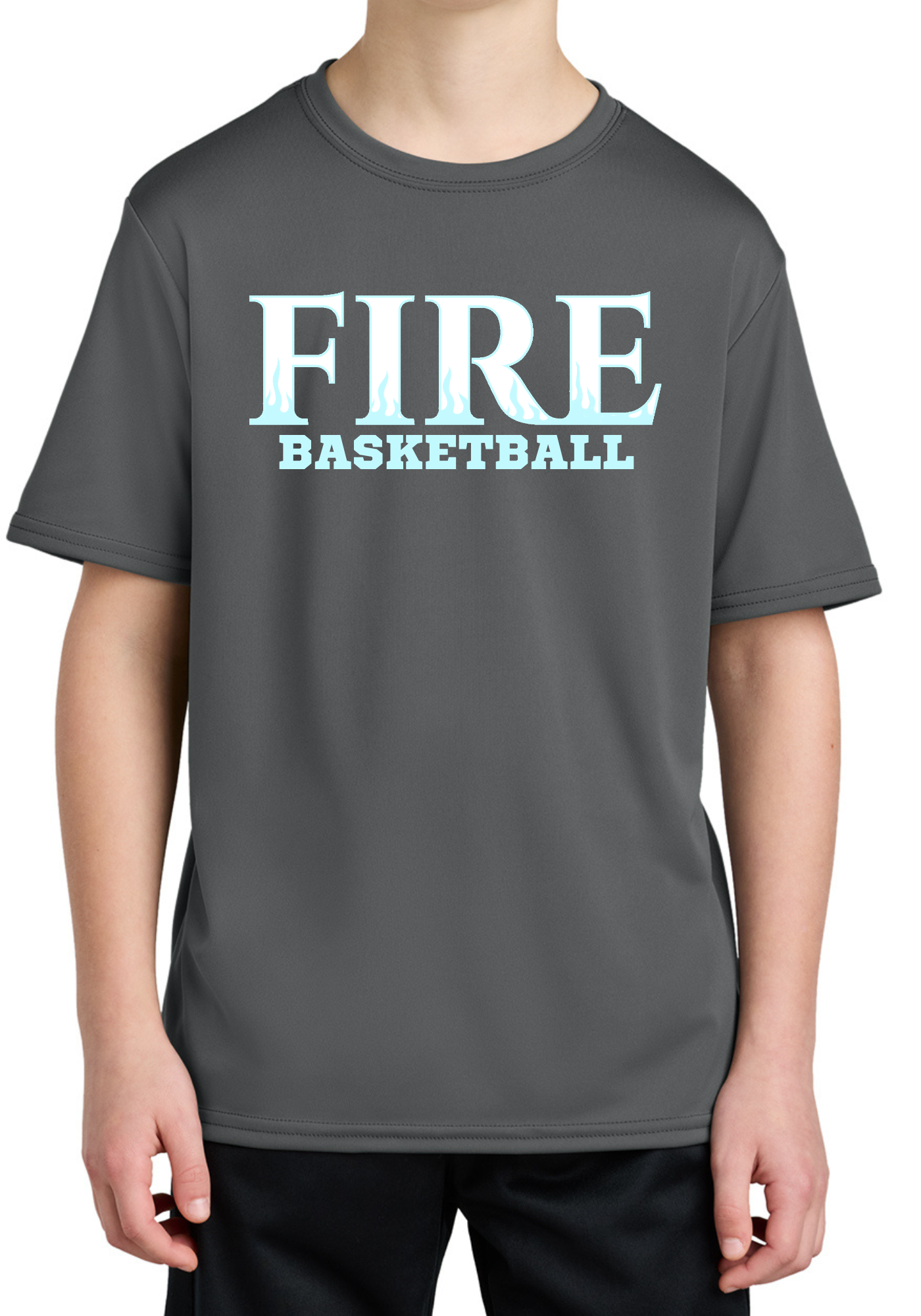Fire Basketball Dry Fit White Logo Tee, Long Sleeve or Hoodie - Youth and Adult