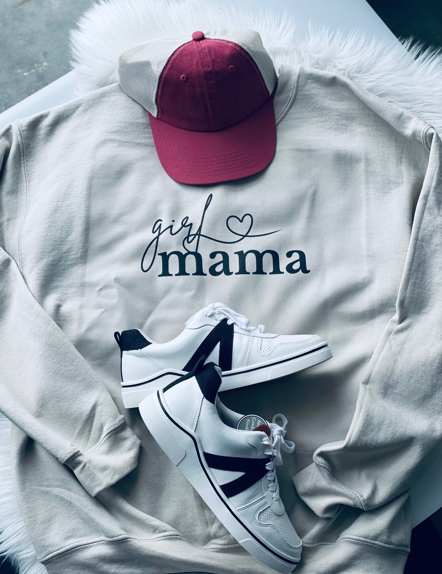 Girl Mama Crew Sweatshirt-Sand