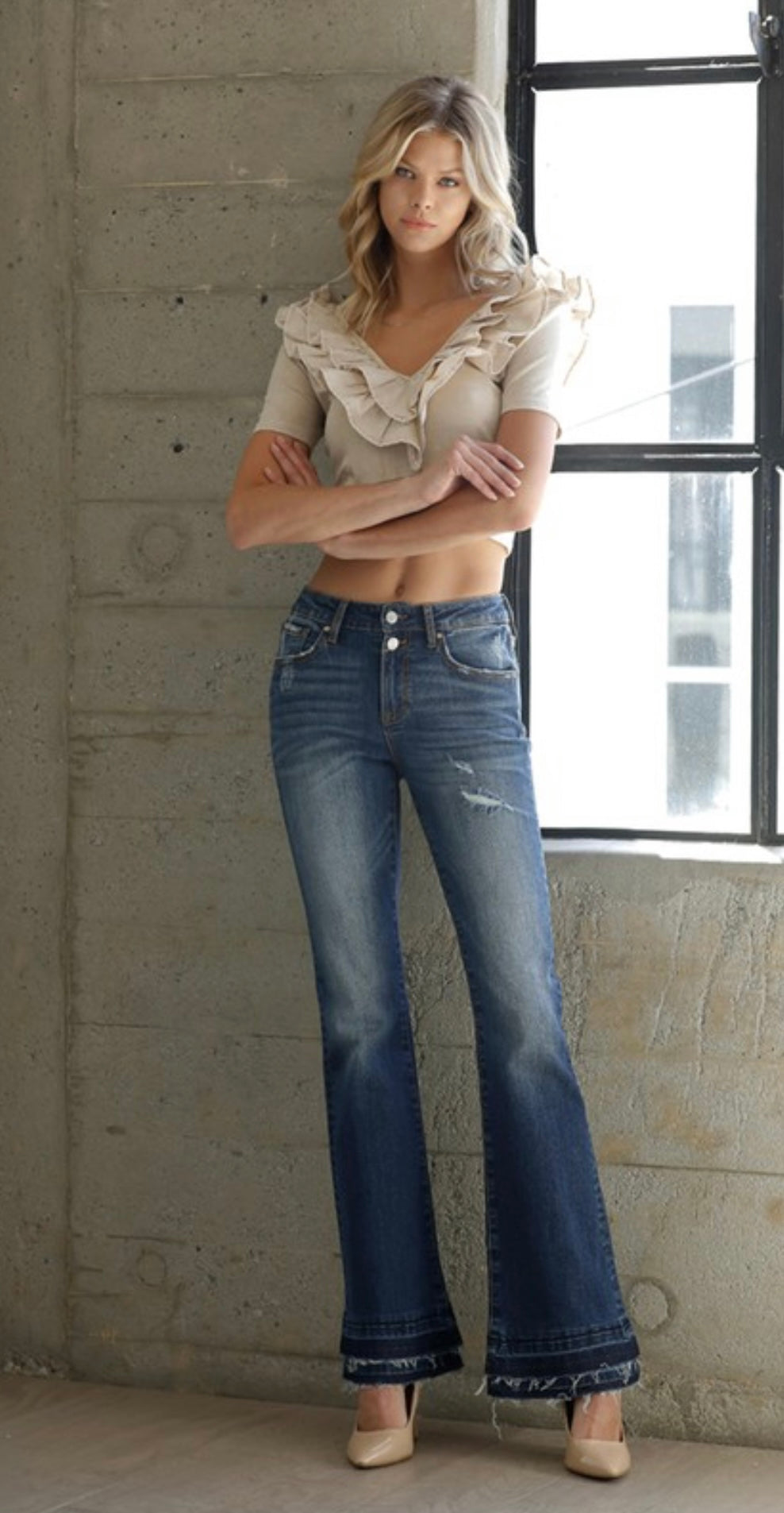 Double Raw Hem Flare Jeans