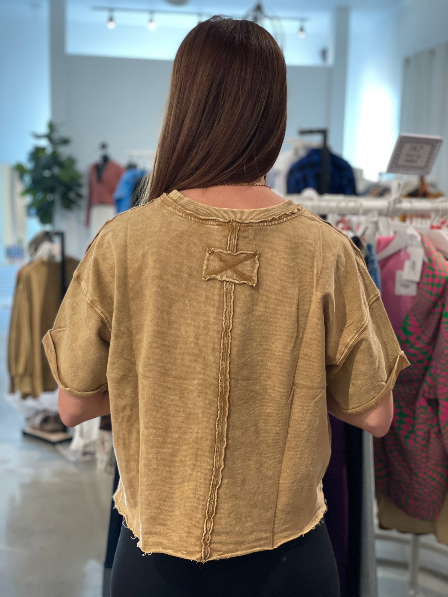 Acid Wash Cropped Tee in Camel