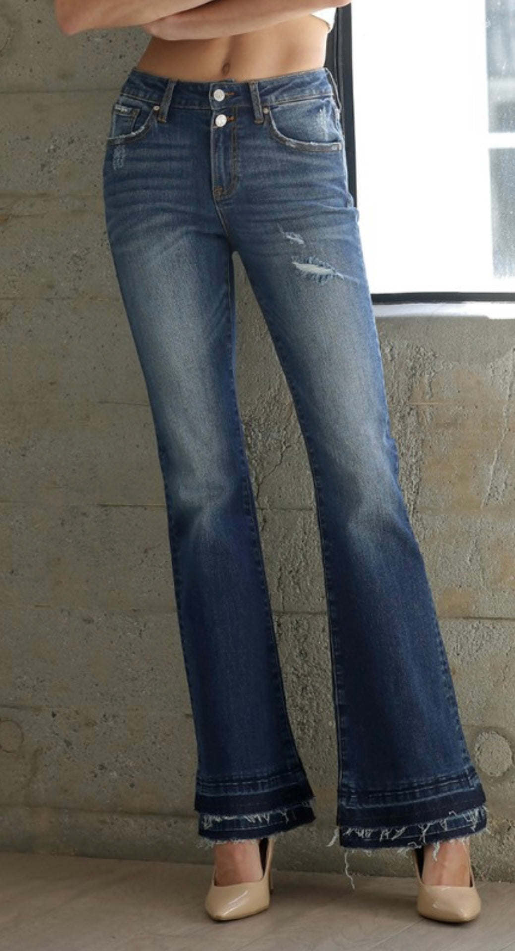 Double Raw Hem Flare Jeans