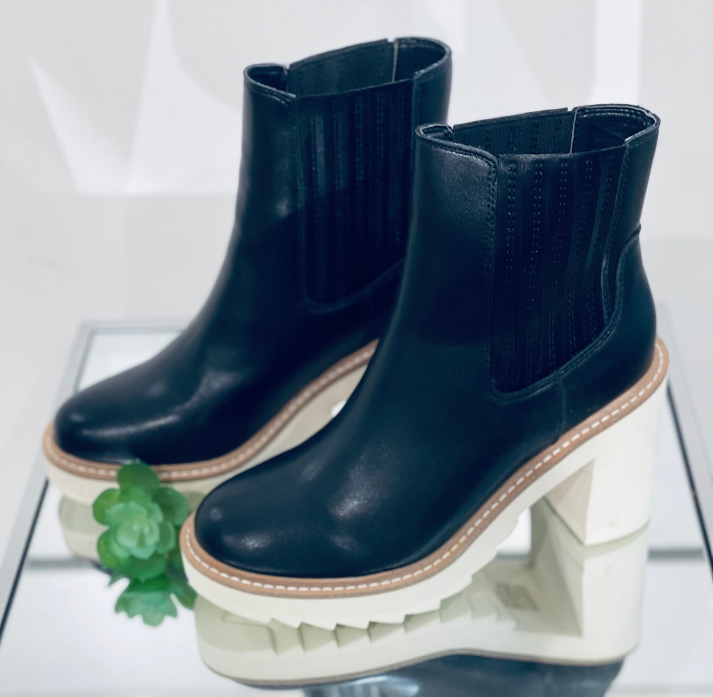 Jessica Black Leather Chunky Heel Bootie