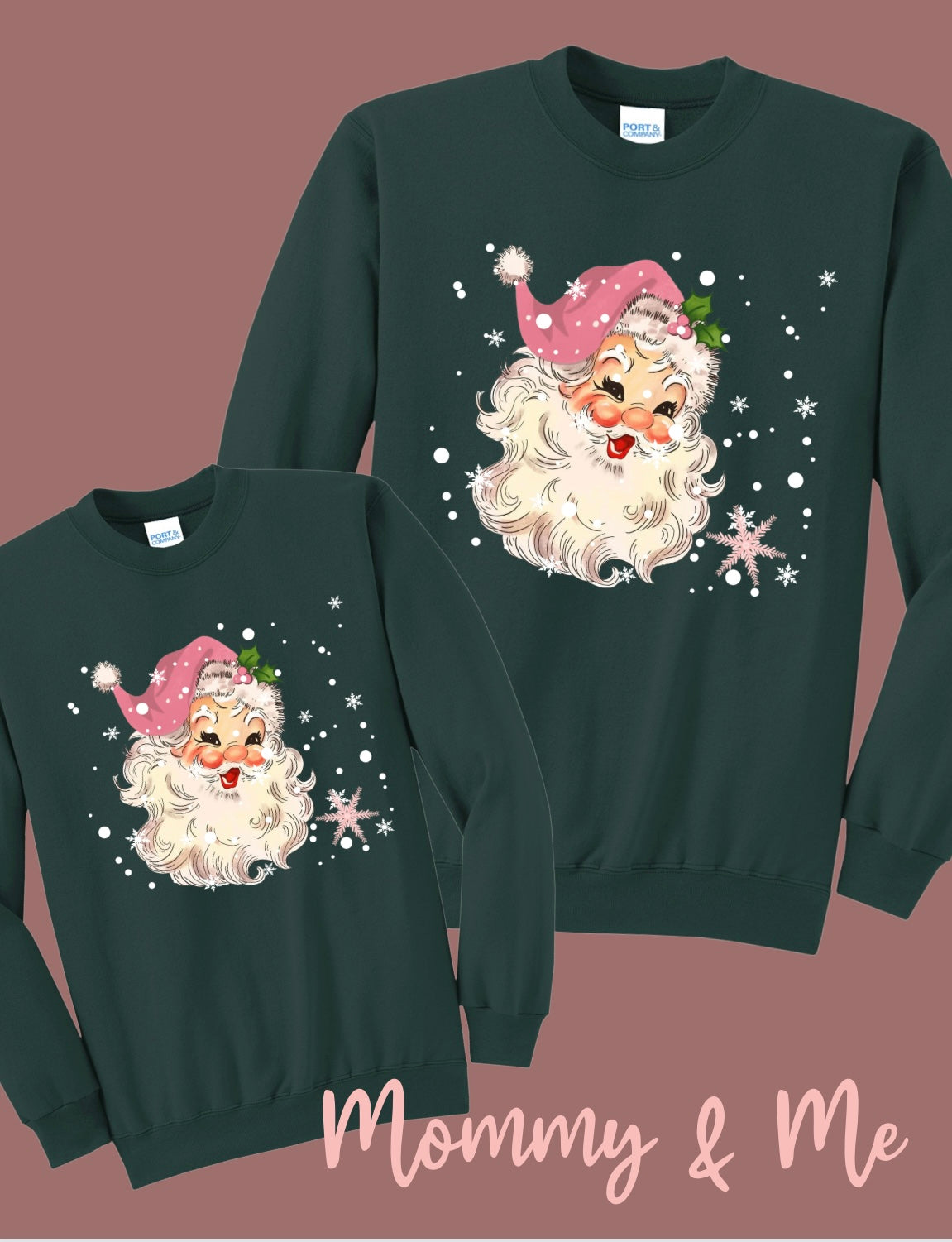 Green Vintage Santa Crew - Mommy & Me