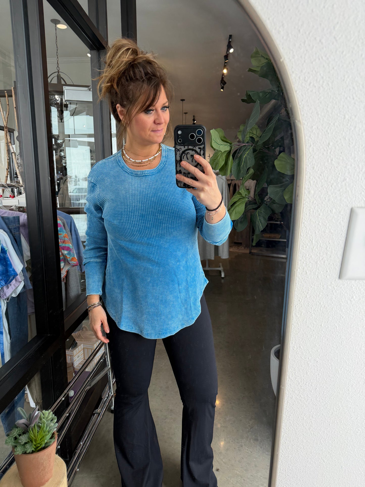 Waffle Raw Edge Pullover