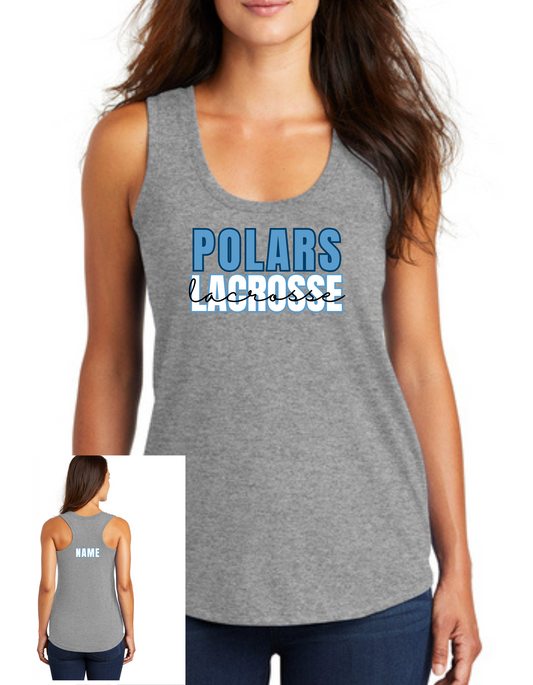 Polars Lacrosse Cursive Racerback Tank, Tee, Crew, Hoodie
