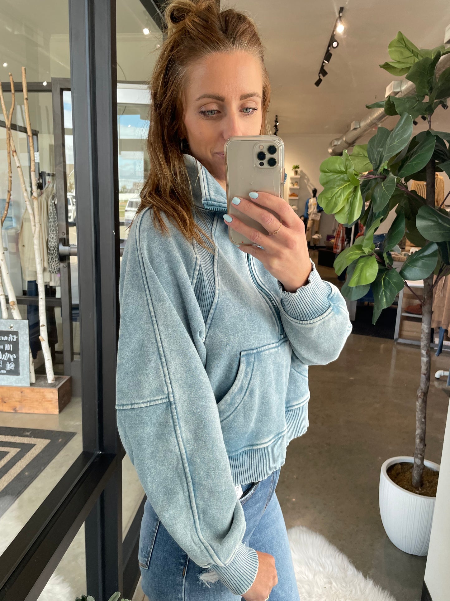 Acid Washed Half Zip