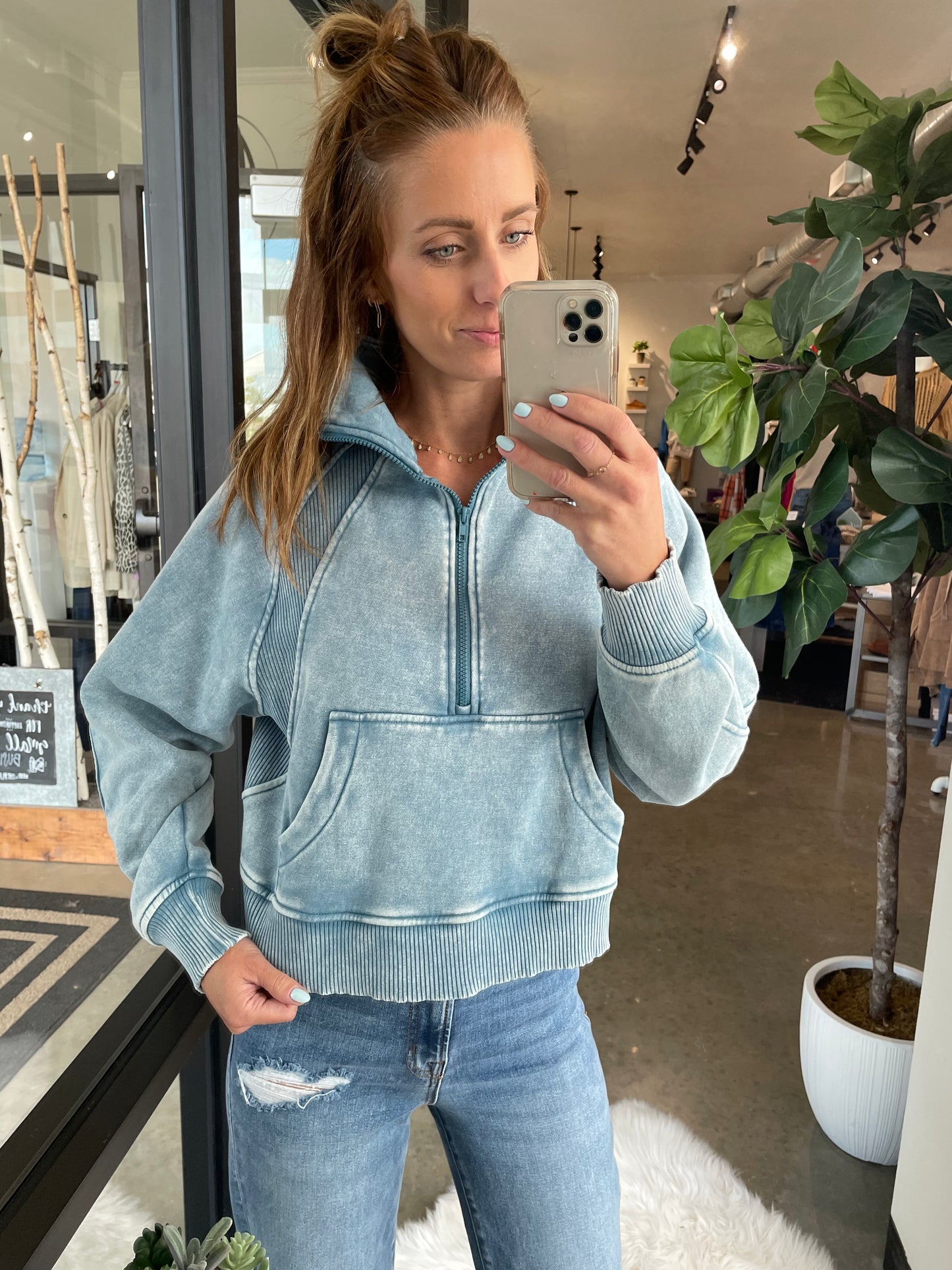 Acid Washed Half Zip