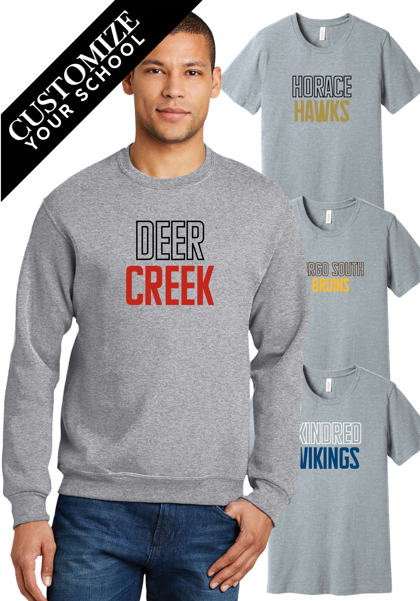 Custom School Block Letter Tee or Crew Sweatshirt
