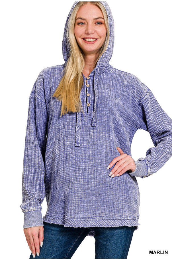 Gauze Lace Up Pullover - Blue