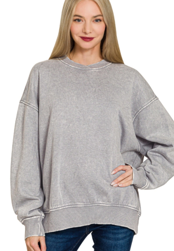 Crossover Neck Pullover - Grey