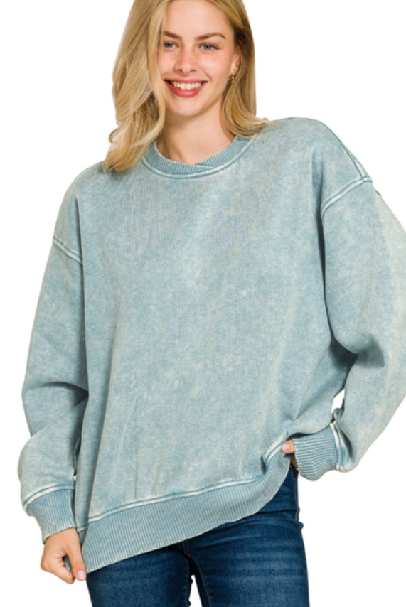 Crossover Neck Pullover - Sea Blue
