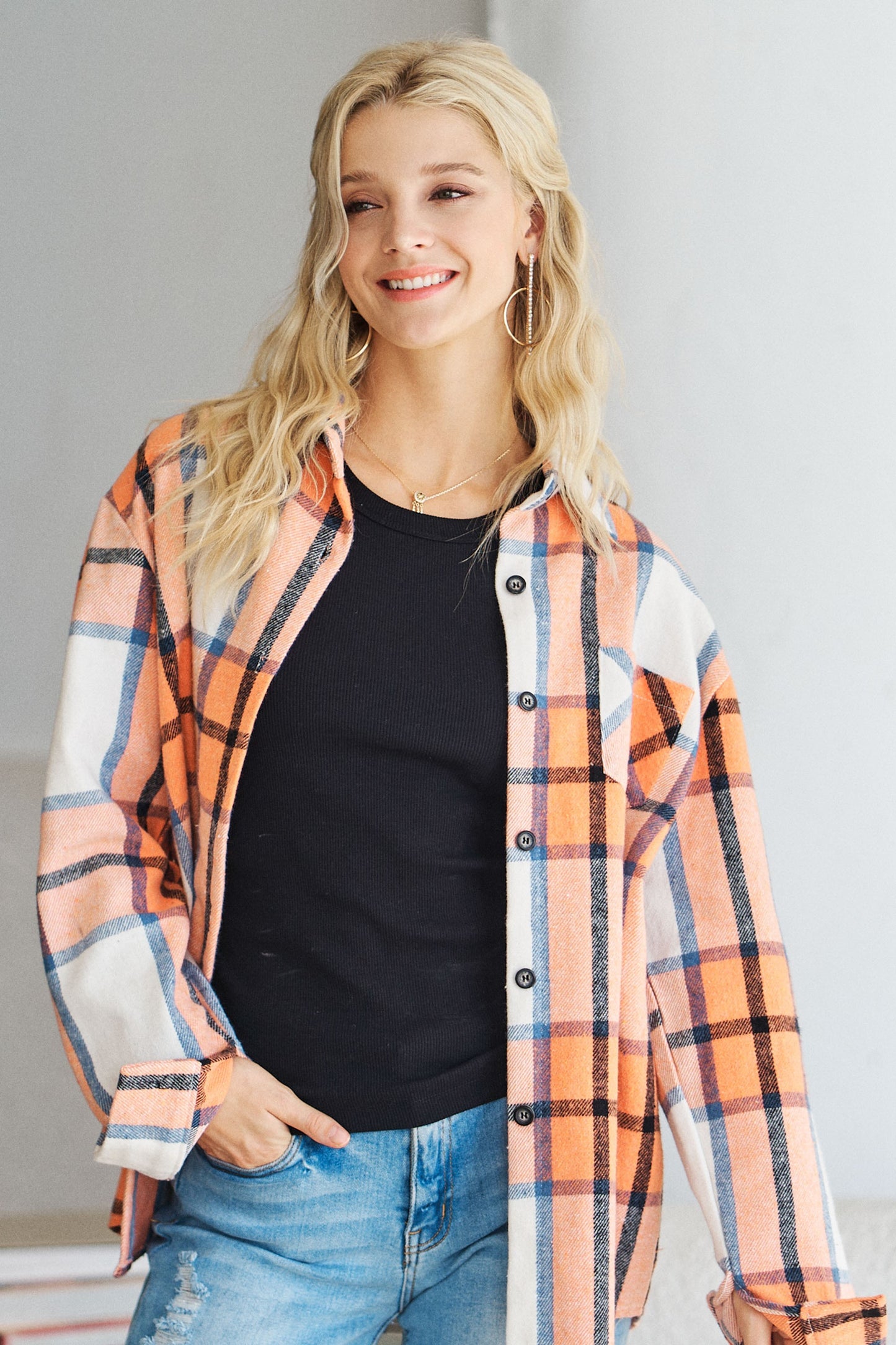 Orange & Blue Plaid Shacket