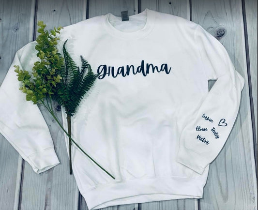 Grandma, Nana, Mom, Mama Sweatshirt with Kids Names on Sleeve