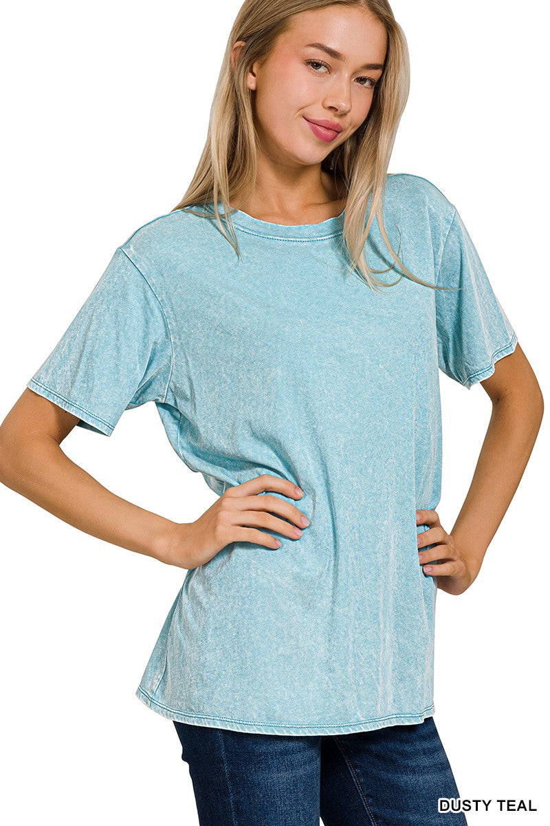 Acid Washed Boyfriend Tee in Dusty Teal