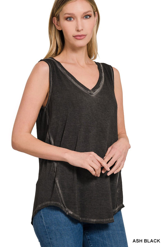 Washed Raw Hem Flowy Tank