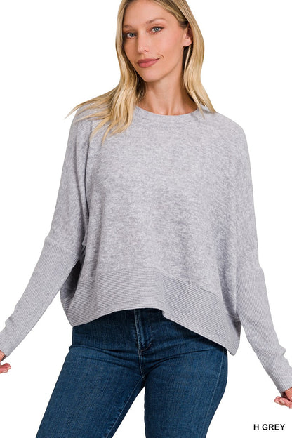 Brushed Hacci Plush Pullover in Grey