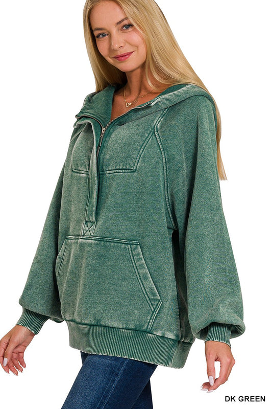 1/2 Zip Hooded Pullover - Green