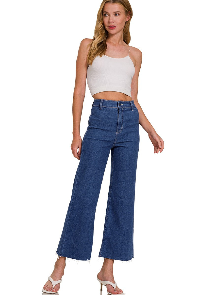 High Waist Dark Straight Crop Jeans