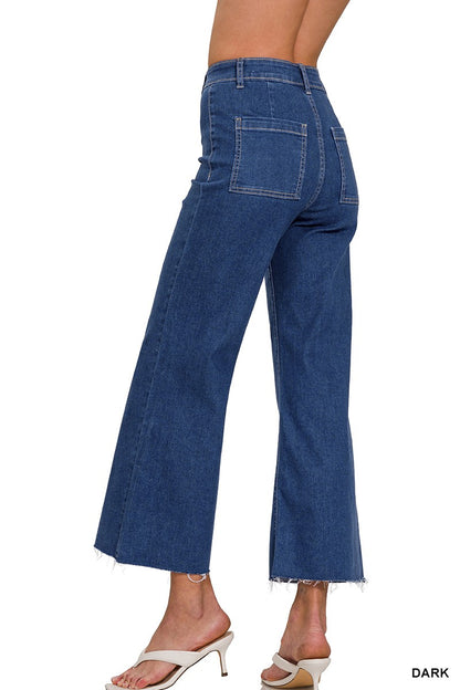 High Waist Dark Straight Crop Jeans