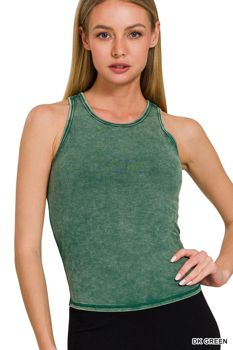 High-Neck Racerback Padded Tank in Green