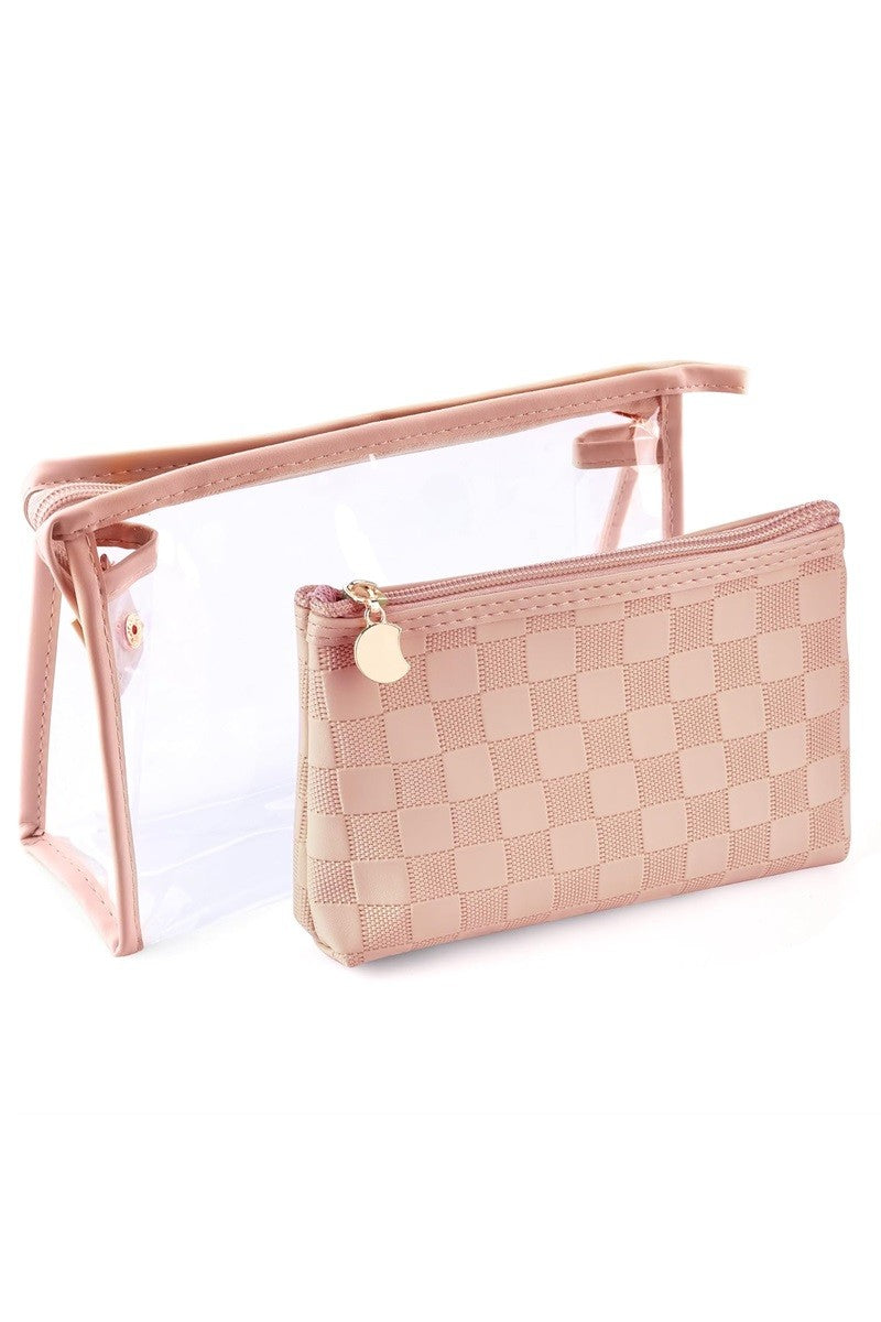 Clear Checkered Zipper Cosmetic Pouch