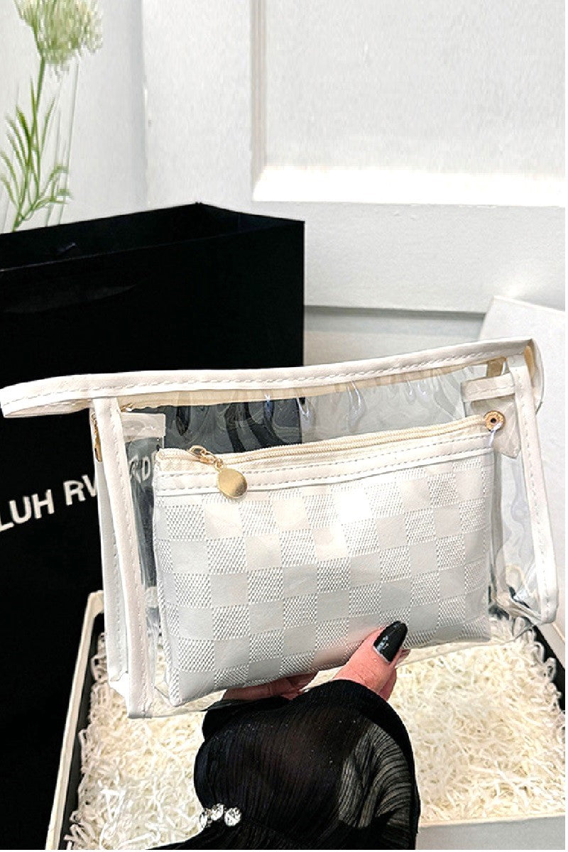 Clear Checkered Zipper Cosmetic Pouch