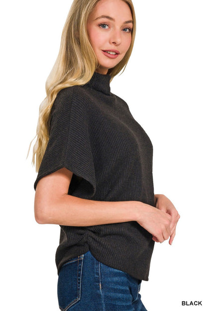 Mock Neck Short Sleeve Sweater in Black