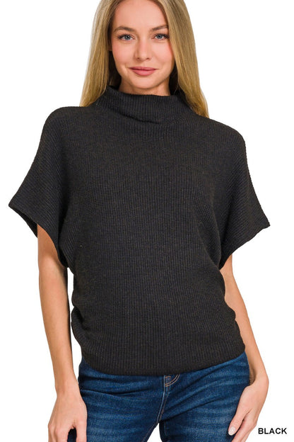 Mock Neck Short Sleeve Sweater in Black