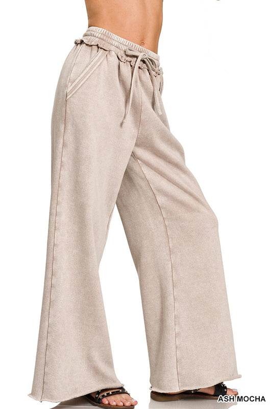 Acid Wash Fleece Sweatpants in Mocha