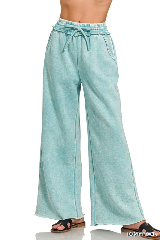 Acid Wash Fleece Sweatpants in Teal