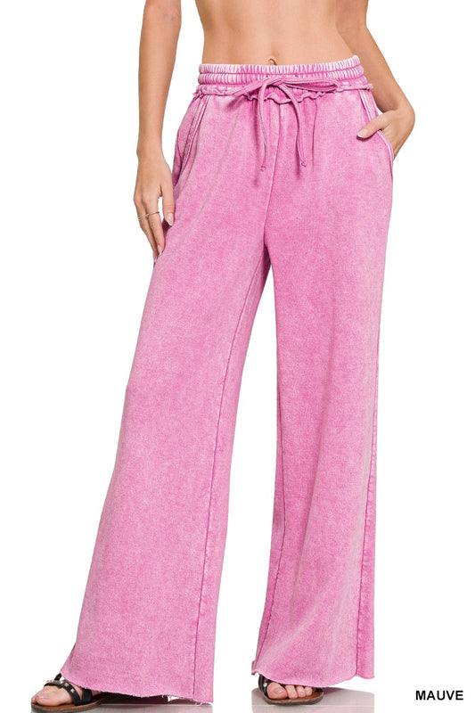 Acid Wash Fleece Sweatpants in Mauve
