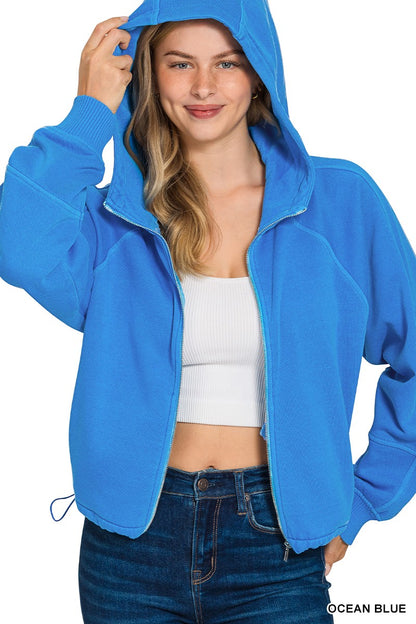 Fleece Vintage Zip Up Hoodie in Blue