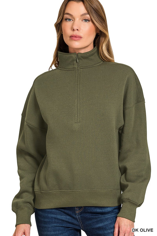 Fleece Zip Pullover in Olive