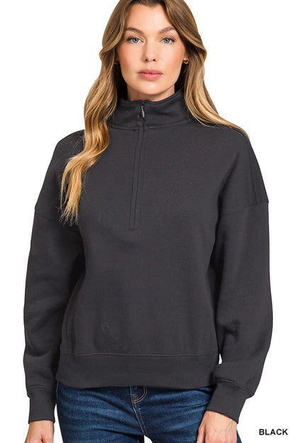 Fleece Zip Pullover in Black